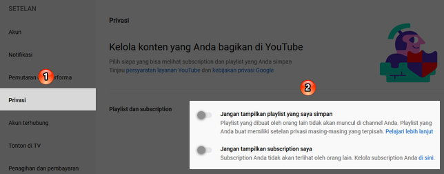 Cara Menyembunyikan Playlist Dan Subscription Channel Di Youtube Img 2