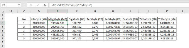 Cara Konversi Satuan Kb, Mb, Gb, Tb Dengan Excel Img 1