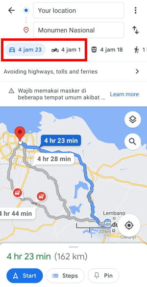 Cara Memilih Rute Mobil Atau Motor Di Google Maps Img 4