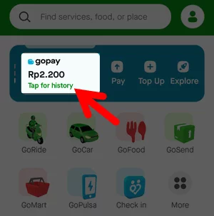 Menu Riwayat Transaksi GoPay di Aplikasi Gojek