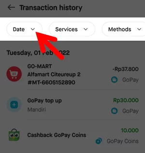 Filter Tanggal Riwayat Transaksi GoPay di Aplikasi Gojek