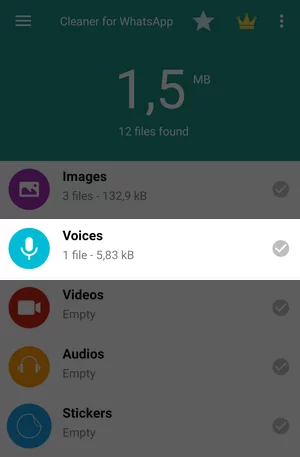 Folder Voices di Aplikasi Cleaner for WhatsApp