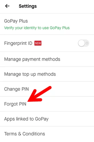 Menu Lupa PIN GoPay di Aplikasi Gojek