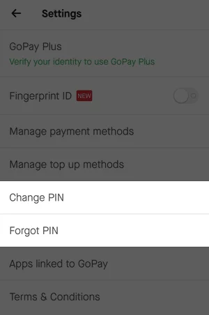 Menu Mengubah PIN GoPay di Aplikasi Gojek