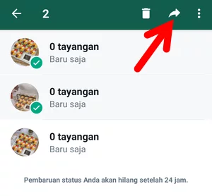 Ikon Panah untuk Meneruskan Beberapa Status WhatsApp Sekaligus