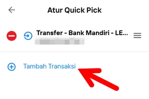 Menu Tambah Transaksi di Halaman Atur Quick Pick New Livin' by Mandiri