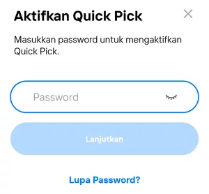 Halaman Memasukkan Password Pengaktifkan Fitur Quick Pick di Halaman Login New Livin' by Mandiri