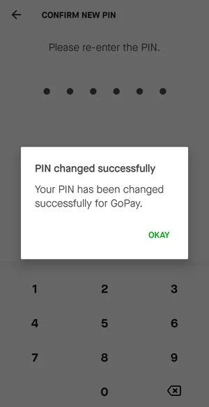 Pesan Perubahan PIN GoPay Berhasil di Aplikasi Gojek
