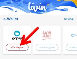 Opsi untuk Menghapus akses GoPay di Aplikasi Livin' by Mandiri