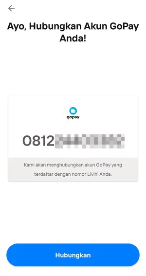 Tombol Hubungkan Akun GoPay di Aplikasi Livin' by Mandiri