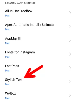 Aplikasi Stylish Text di Halaman Izin Akses Aplikasi