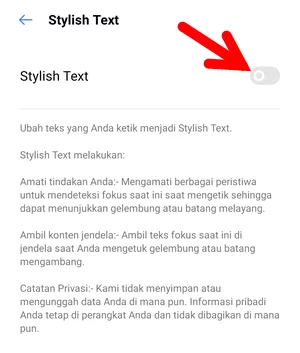 Mengaktifkan Izin Akses Aplikasi Stylish Text