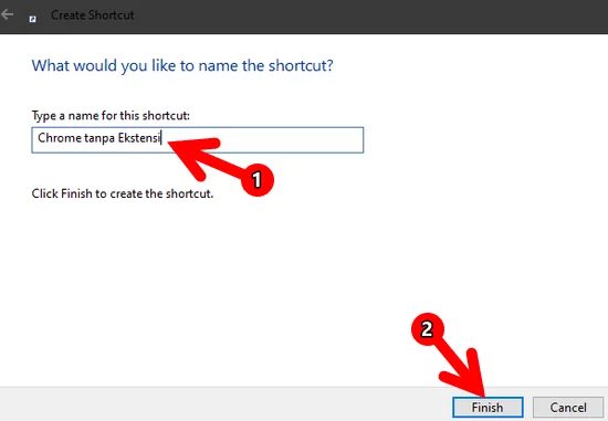 Menamai Shortcut di Jendela Create Shortcut Windows 10