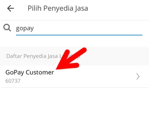 Hasil Pencarian GoPay Customer di Aplikasi Livin' by Mandiri