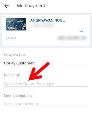 Menu Masukkan Nomor Pelanggan GoPay di Aplikasi Livin' by Mandiri