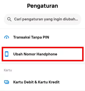 Menu Ubah Nomor Handphone di Halaman Pengaturan Aplikasi Livin' by Mandiri
