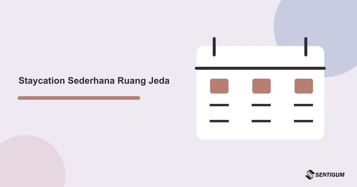 Ilustrasi kalender satu malam staycation dengan kegiatan pilihan, jeda, dan batas checkout yang jelas
